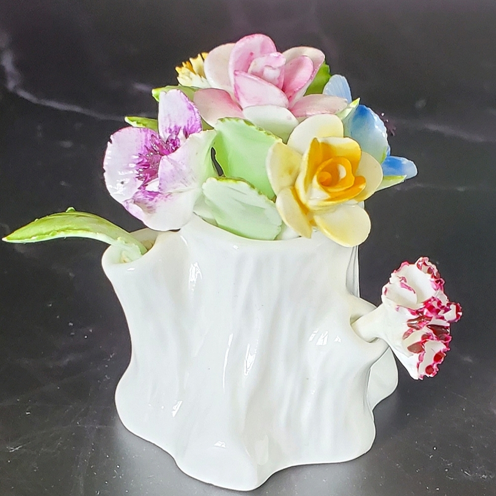 Royal Adderley Porcelain Six Flower Tree Trunk Ornament 2.75"H